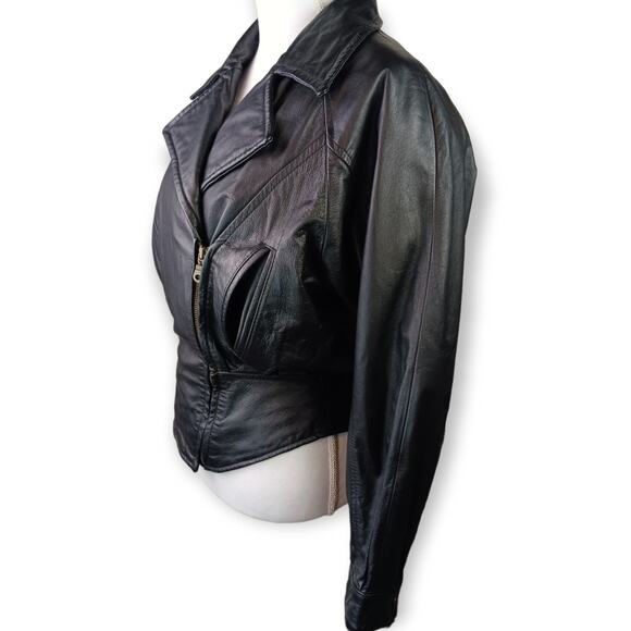 Wilsons VTG SZ XS (4) Black Leather 80's Moto Jacket - Picture 3 of 8